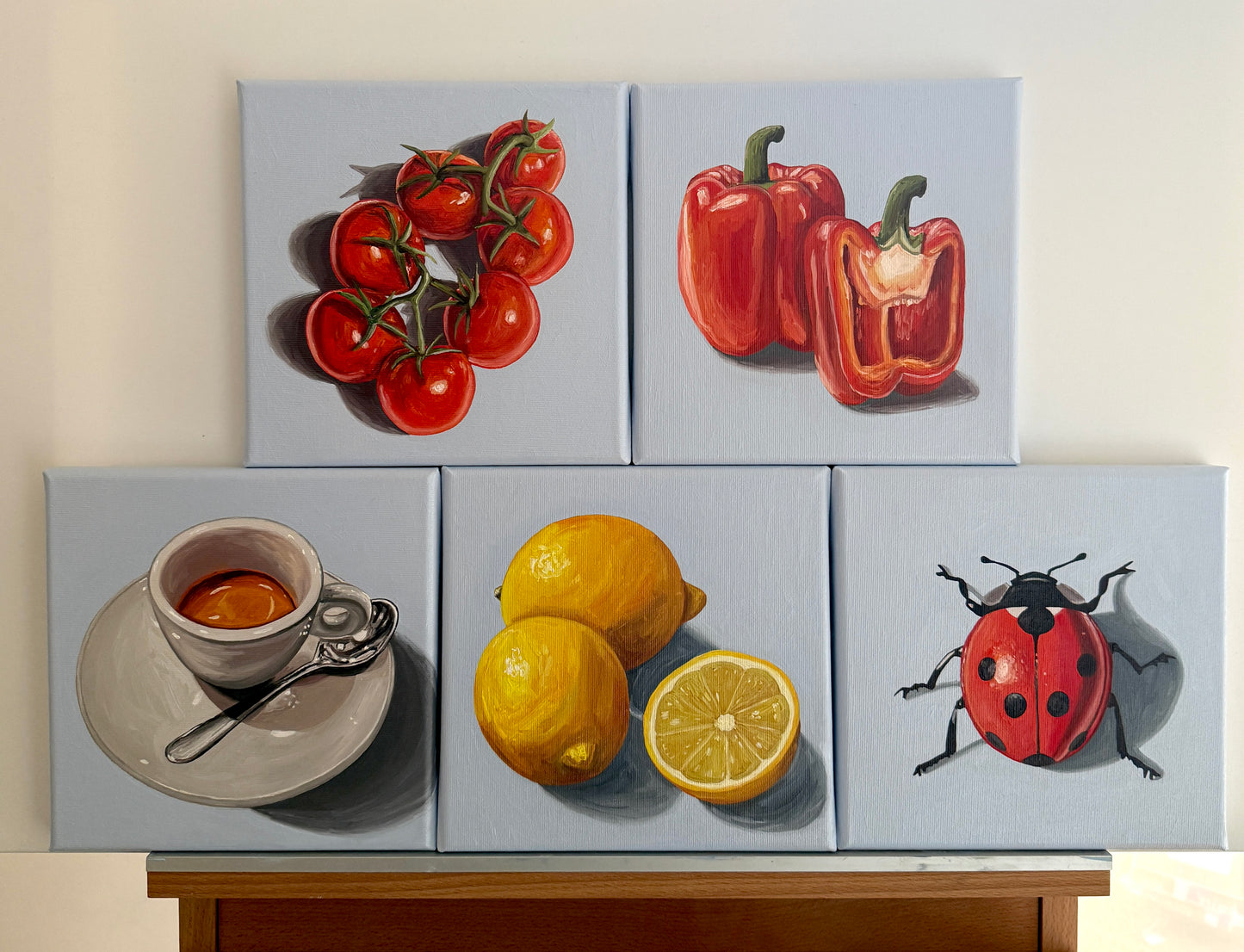Red Peppers on Blue