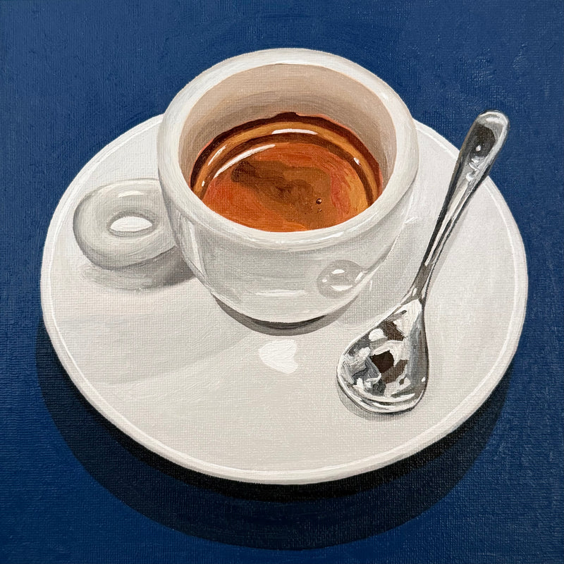 Espresso on indigo blue