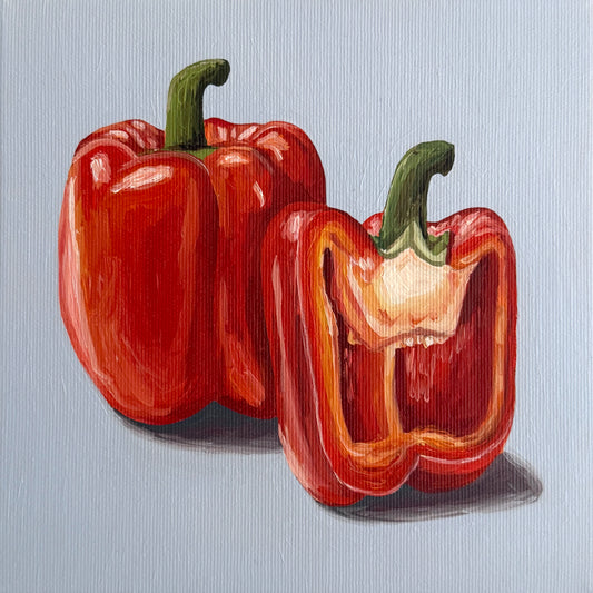 Red Peppers on Blue